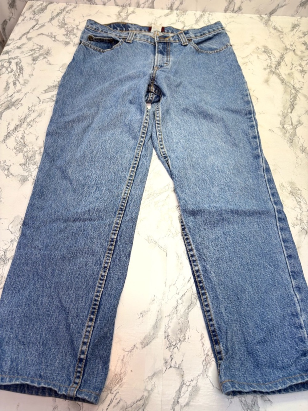 Jordache Classic Light Blue Denim Jeans with Gold Stitching Straight Leg Size 12